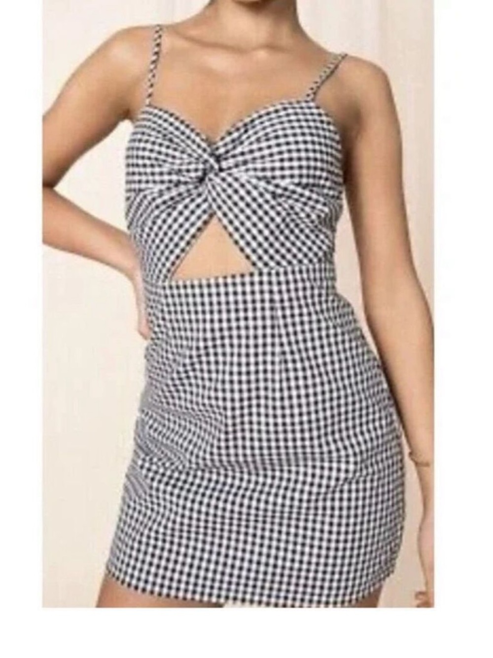 by the way. Black & White Gingham Knot-Front Mini Dress